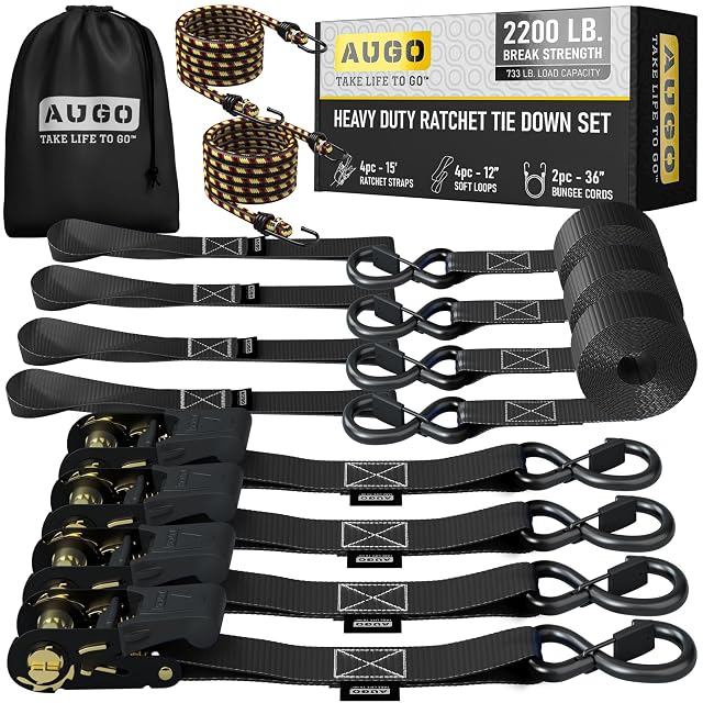 Confezione da quattro cinghie a cricchetto AUGO con anelli morbidi ed elastici
